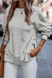 Snap Detail Round Neck Dropped Shoulder Sweatshirt