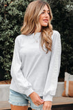 Light Grey Lace Patchwork Raglan Sleeve Crew Neck Sweatshirt