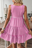 Rose Stripe U Neck Sleeveless Loose Fit Mini Dress
