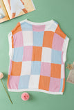 Grapefruit Orange Color Block Cap Sleeve Sweater