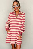 Contrast Striped Johnny Collar Long Sleeve Mini Dress