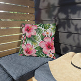 Tropical Hibiscus Outdoor Pillow — Pink Floral Patio Cushion