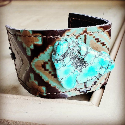 Cuff with Tie-Turquoise Navajo and Turquoise Slab