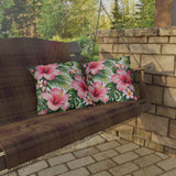 Tropical Hibiscus Outdoor Pillow — Pink Floral Patio Cushion
