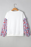 White Floral Ruffled Balloon Sleeve Patchwork Loose Blouse