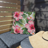 Tropical Hibiscus Outdoor Pillow — Pink Floral Patio Cushion