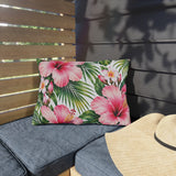 Tropical Hibiscus Outdoor Pillow — Pink Floral Patio Cushion