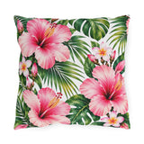 Tropical Hibiscus Outdoor Pillow — Pink Floral Patio Cushion