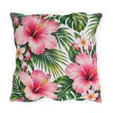 Tropical Hibiscus Outdoor Pillow — Pink Floral Patio Cushion