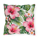 Tropical Hibiscus Outdoor Pillow — Pink Floral Patio Cushion