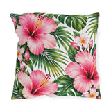 Tropical Hibiscus Outdoor Pillow — Pink Floral Patio Cushion