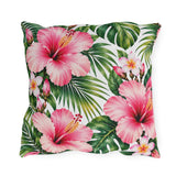 Tropical Hibiscus Outdoor Pillow — Pink Floral Patio Cushion