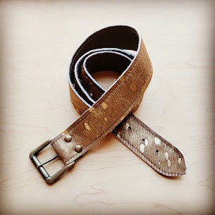 Tan Hair Hide Leather Belt with Antique Buckle 50