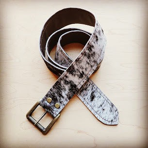 Hair Hide Black & White Belt with Antique Buckle 44