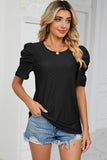 Eyelet Round Neck Puff Sleeve T-Shirt