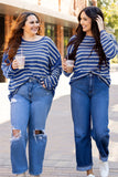 Sky Blue Stripe Drop Shoulder Casual Sweater