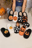 White Halloween Pumpkin Print Plush Slippers