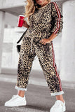 Plus Size Leopard Round Neck Top and Pants Set