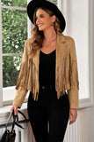 Fringe Trim Lapel Collar Cropped Blazer