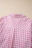 Pink Gingham Print Chest Pockets Buttoned Collared Shirt