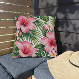 Tropical Hibiscus Outdoor Pillow — Pink Floral Patio Cushion