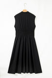 Black Sleeveless Zipped Front V Neck Shirred Waist Maxi Dress