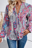 Boho Bliss: Retro Pink Paisley Chic Notched Neck Top