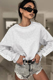 Light Grey Lace Patchwork Raglan Sleeve Crew Neck Sweatshirt