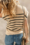 Parchment Striped Ribbed Knit High Neck Sweater