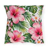 Tropical Hibiscus Outdoor Pillow — Pink Floral Patio Cushion