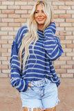 Sky Blue Stripe Drop Shoulder Casual Sweater