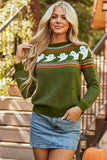 Jungle Green Halloween Ghost Pattern Drop Shoulder Sweater