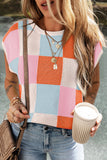 Grapefruit Orange Color Block Cap Sleeve Sweater