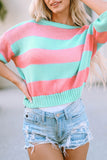 Green Contrast Striped Drop Shoulder Loose Sweater