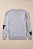 Gray Star Pattern Drop Shoulder Sweater