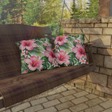 Tropical Hibiscus Outdoor Pillow — Pink Floral Patio Cushion