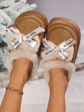 Bow Suede Platform Plush Slippers