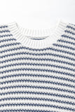Blue Stripe Ribbed Trim Loose Fit Knitted Sweater Vest