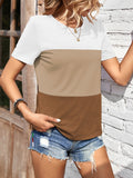 Color Block Round Neck Short Sleeve T-Shirt