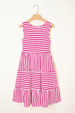 Rose Stripe U Neck Sleeveless Loose Fit Mini Dress