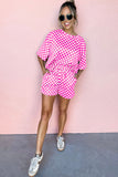 Rose Checkered Top and Short Casual 2pcs Set