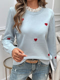 Lace Detail Heart Long Sleeve Sweater