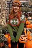 Jungle Green Halloween Ghost Pattern Drop Shoulder Sweater