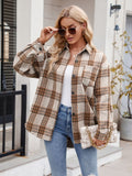 Pocketed Plaid Collared Neck Long Sleeve Shirt