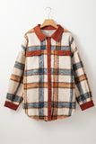 Brown Stripe Plus Size Plaid Print Collared Buttoned Jacket