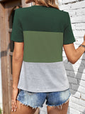 Color Block Round Neck Short Sleeve T-Shirt