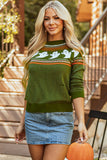 Jungle Green Halloween Ghost Pattern Drop Shoulder Sweater