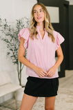 Beauty & Brains Textured Split Neck Blouse