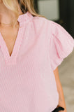 Beauty & Brains Textured Split Neck Blouse