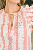 Busy Woman Split Neck Puff Sleeve Blouse